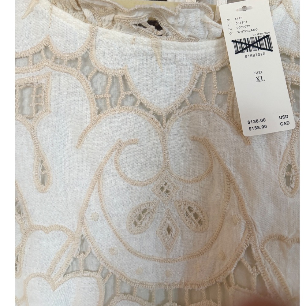 Anthropologie Lainie Blouse White Lace Cutwork Flutter‎ Sleeve Linen Top XL NWT - Picture 10 of 16